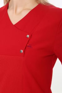 İ-Modern Çıtçıtlı Likralı Takım (Ribanalı) Kırmızı - XS