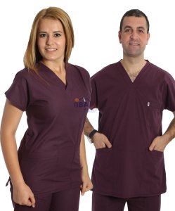 V Yaka Takım (Unisex) Koyu Mürdüm - L - 44 Beden