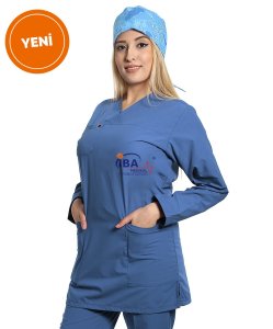 Cerrahi Yaka Uzun Takım Petrol Mavisi - XS