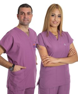 V Yaka Takım (Unisex) Mürdüm - L - 44 Beden