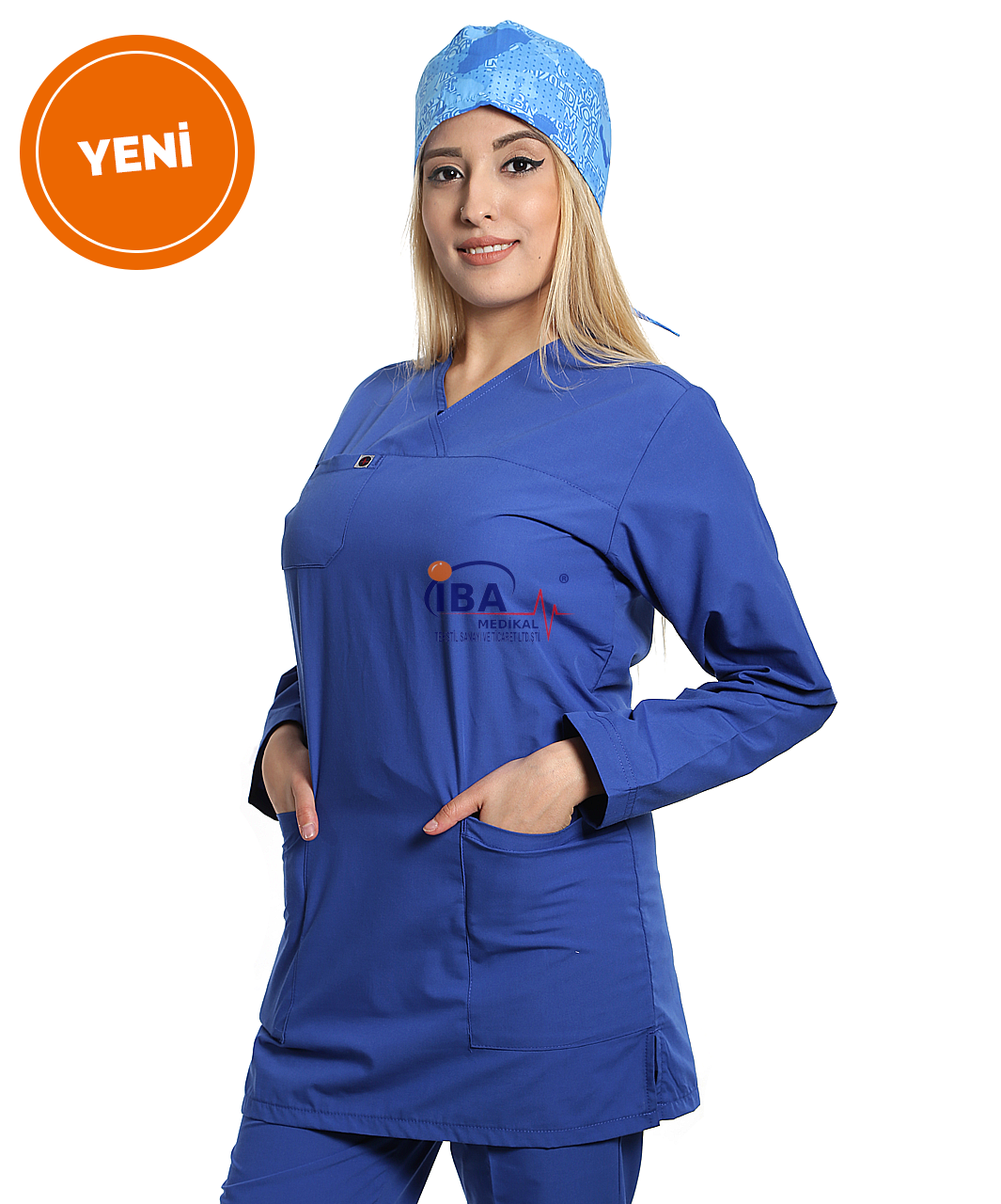 Cerrahi Yaka Uzun Takım Saks Mavi - M