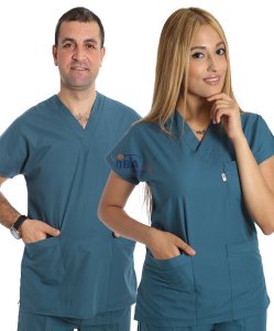 V Yaka Takım (Unisex) Petrol Yeşili - XS - 38 Beden