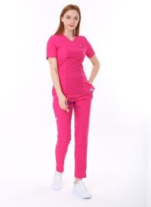İ-Modern Çıtçıtlı Likralı Takım (Ribanalı) Fuşya - S