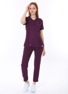 İ-Modern Çıtçıtlı Likralı Takım (Ribanalı) Koyu Mürdüm - XL