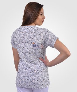 Likralı Desenli Üst (Krem Çiçekler)