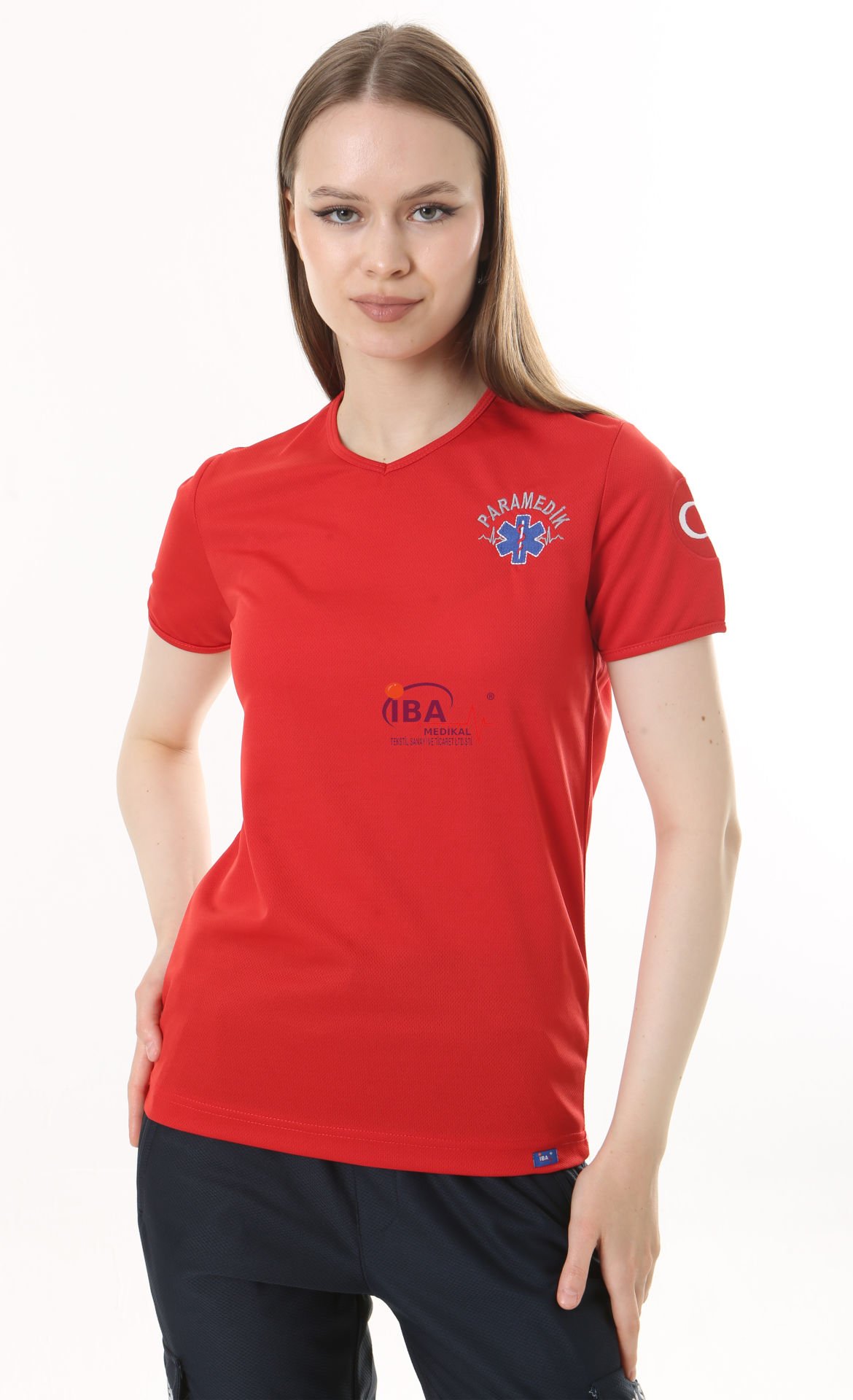 İ-SPORTİVE V Yaka Kısa Kol Paramedik Spor T-Shirt M - Kırmızı