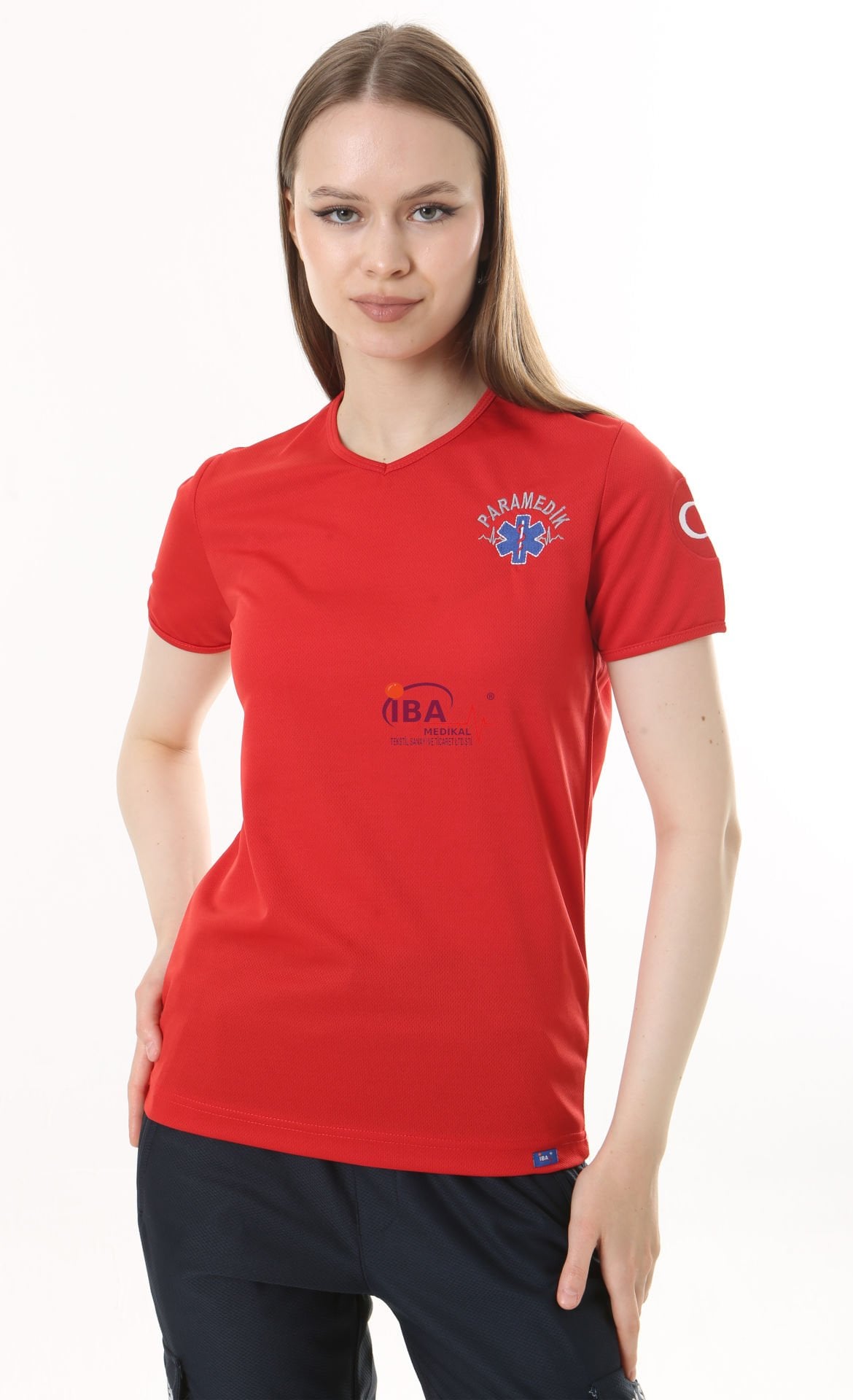 İ-SPORTİVE V Yaka Kısa Kol Paramedik Spor T-Shirt XXL - Kırmızı