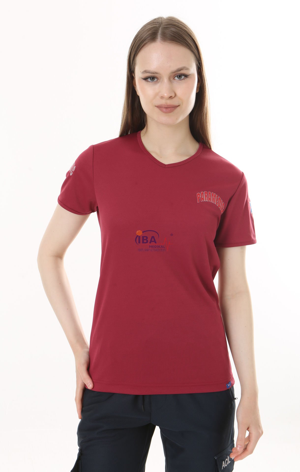 İ-SPORTİVE V Yaka Kısa Kol Paramedic Spor T-Shirt XXS - Bordo