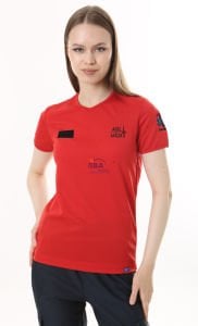 İ-SPORTİVE V Yaka Kısa Kol Acil Sağlık Spor T-Shirt - Kırmızı