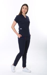 İ-Platinum Viskon Likralı Takım Lacivert - S - 40 Beden