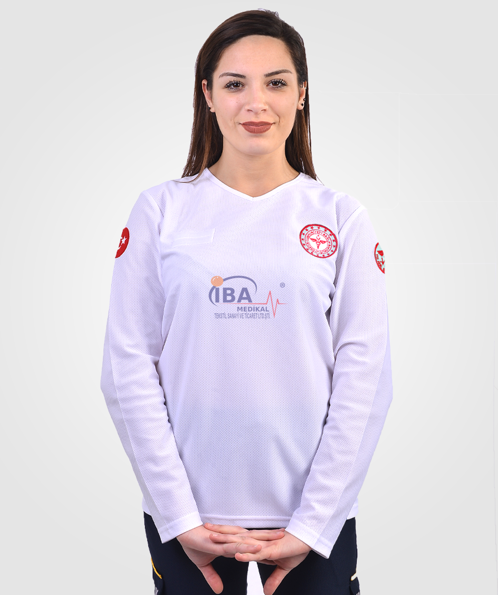 COMFORT V Yaka UZUN KOL T-Shirt Beyaz - XS