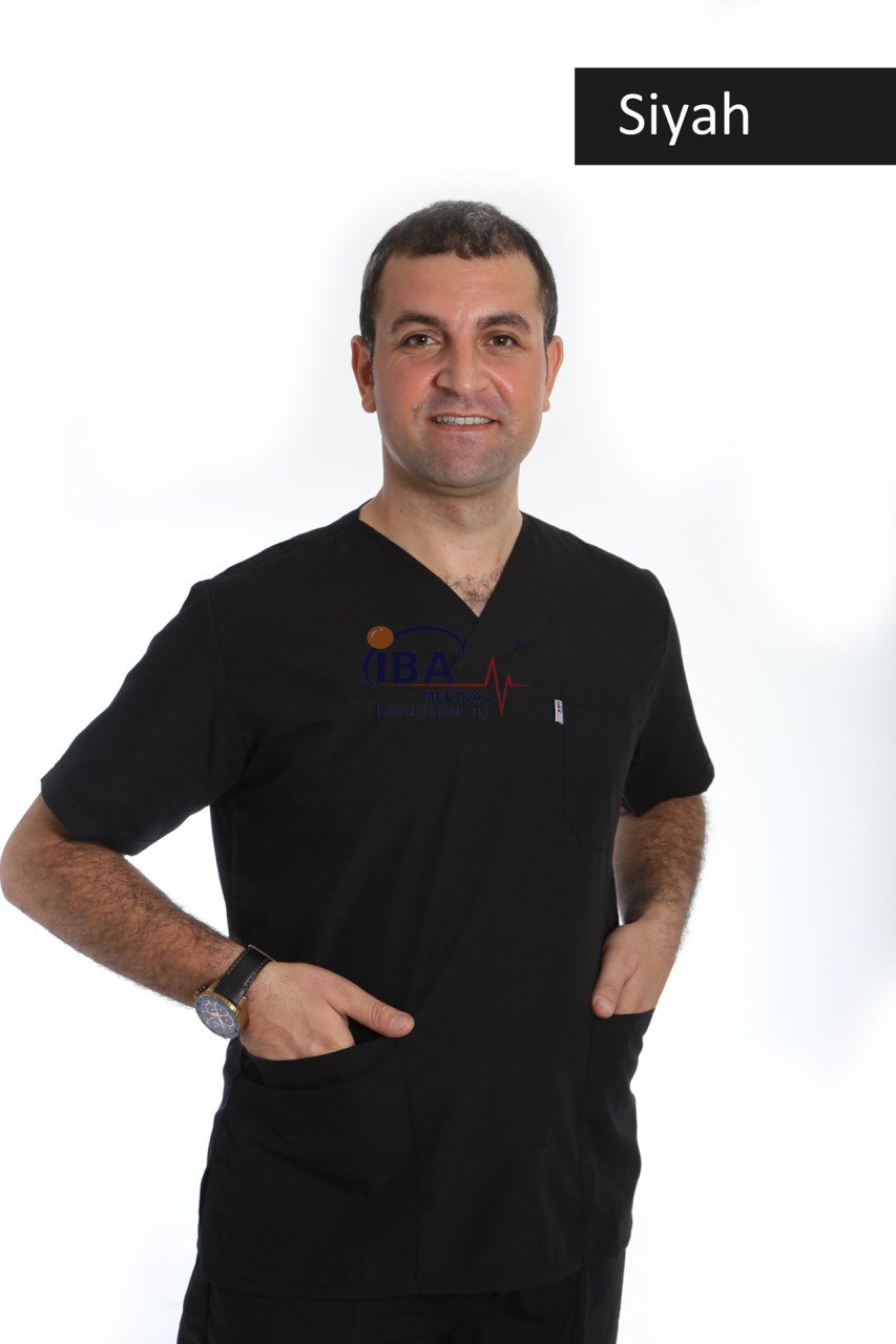 Cerrahi Yaka Takım (Unisex) Siyah - XXS - 36 Beden