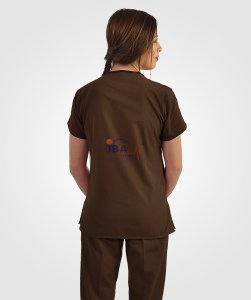 V Yaka Takım (Unisex) Kahverengi - L - 44 Beden