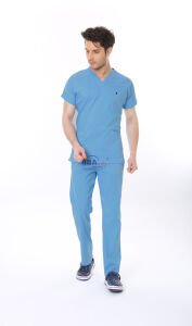 ALASKA MAVİSİ DOKTOR HEKİM FORMASI LİKRALI SCRUBS TAKIM (ALASKAN BLUE) XXL - ARMASIZ