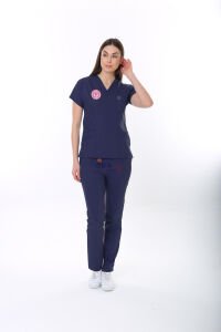 LACİVERT HEMŞİRE FORMASI LİKRALI SCRUBS TAKIM (PATRIOT BLUE)