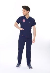 LACİVERT HEMŞİRE FORMASI LİKRALI SCRUBS TAKIM (PATRIOT BLUE)