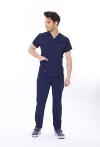 LACİVERT HEMŞİRE FORMASI LİKRALI SCRUBS TAKIM (PATRIOT BLUE) XXS - ARMASIZ