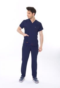 LACİVERT HEMŞİRE FORMASI LİKRALI SCRUBS TAKIM (PATRIOT BLUE) XS - ARMASIZ