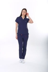 LACİVERT HEMŞİRE FORMASI LİKRALI SCRUBS TAKIM (PATRIOT BLUE) XL - ARMASIZ
