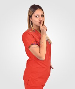 V Yaka Alpaka Takım (Unisex) 3XL - Nar Çiçeği