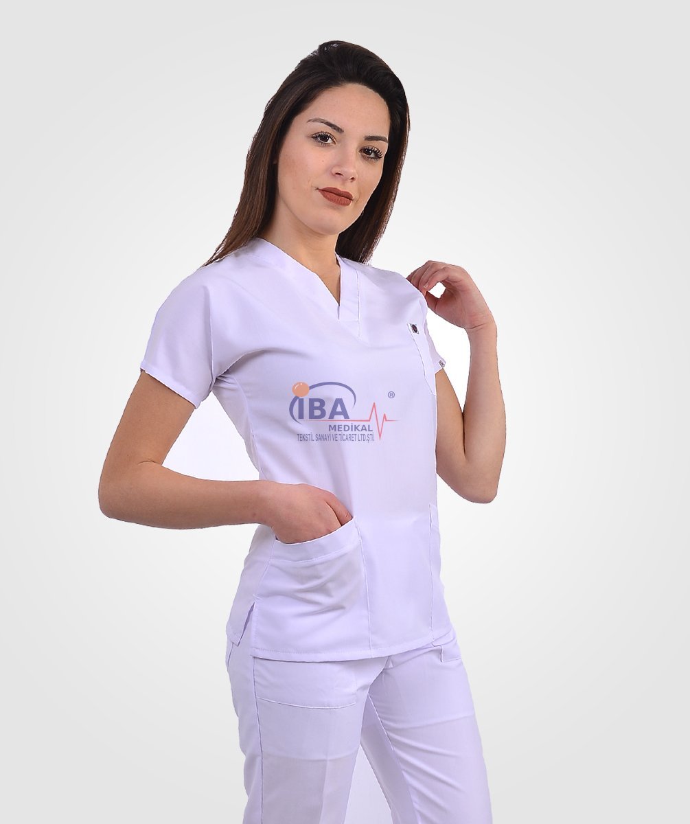 V Yaka Alpaka Takım (Unisex) L - Beyaz