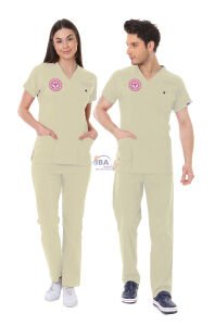 BEJ SAĞLIK TEKNİSYEN/TEKNİKER VE TIBBİ SEKRETER FORMASI LİKRALI SCRUBS TAKIM (MOTH) XXS - ARMALI