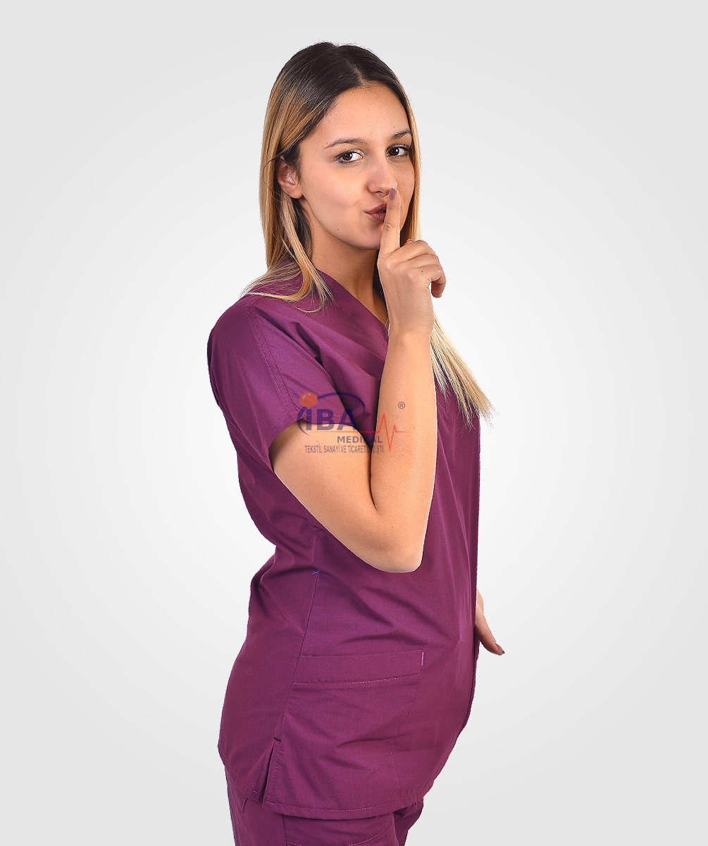 V Yaka Alpaka Takım (Unisex) L - Menekşe