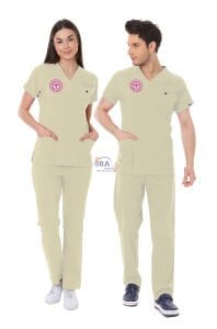BEJ SAĞLIK TEKNİSYEN/TEKNİKER VE TIBBİ SEKRETER FORMASI LİKRALI SCRUBS TAKIM (MOTH) M - ARMALI