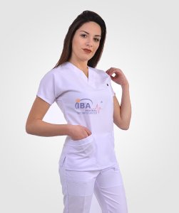 V Yaka Alpaka Takım (Unisex) S - Beyaz