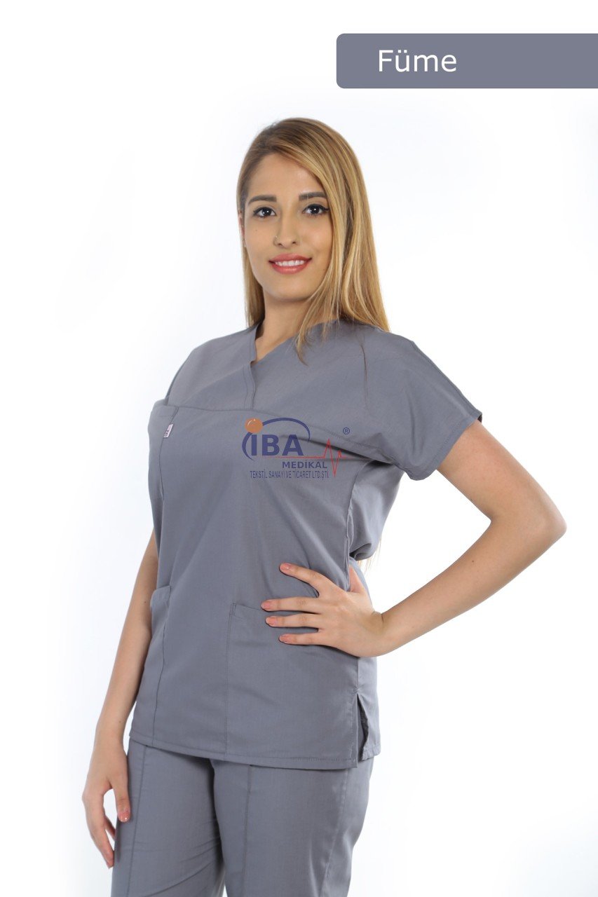 Cerrahi Yaka Terikoton Takım (Unisex) Füme - XL - 46/48 Beden