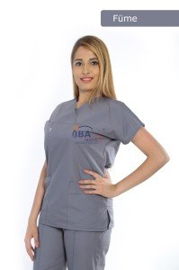 Cerrahi Yaka Terikoton Takım (Unisex) Füme - XXL - 50/52 Beden
