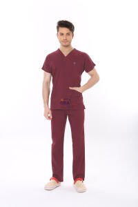 BORDO HASTANE FORMASI LİKRALI SCRUBS TAKIM (BIKING RED) 3XL - ARMASIZ