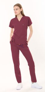 BORDO HASTANE FORMASI LİKRALI SCRUBS TAKIM (BIKING RED) 3XL - ARMASIZ