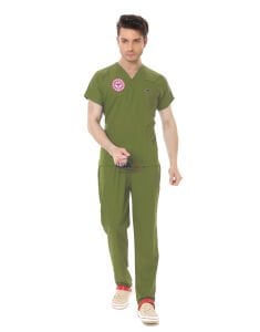 ÇİMEN YEŞİLİ ECZACI FORMASI LİKRALI SCRUBS TAKIM (GRASSHOPPER) L - ARMALI