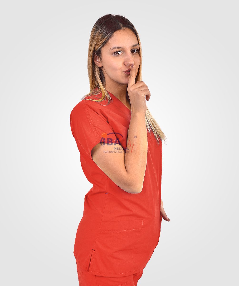 V Yaka Alpaka Takım (Unisex) XXS - Nar Çiçeği