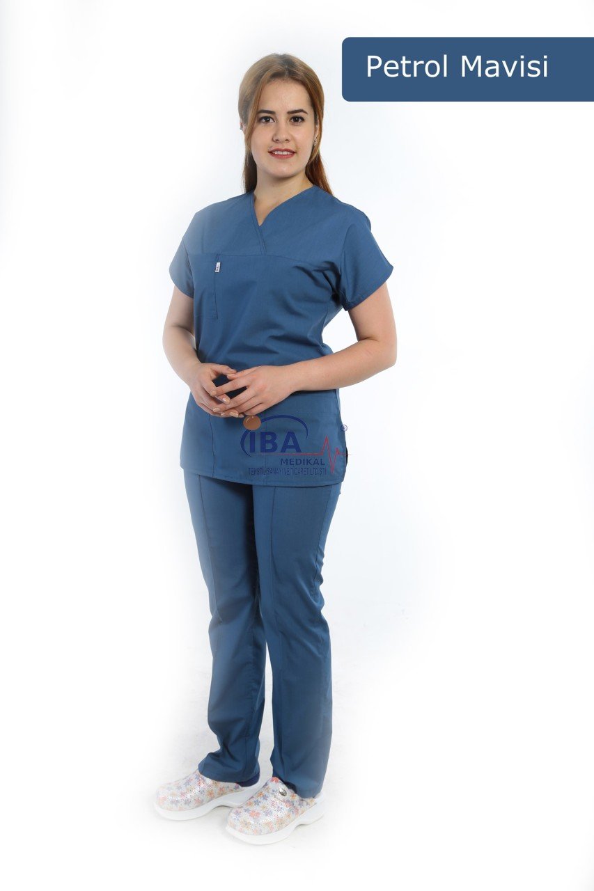 Cerrahi Yaka Terikoton Takım (Unisex) Petrol Mavisi - XL - 46/48 Beden