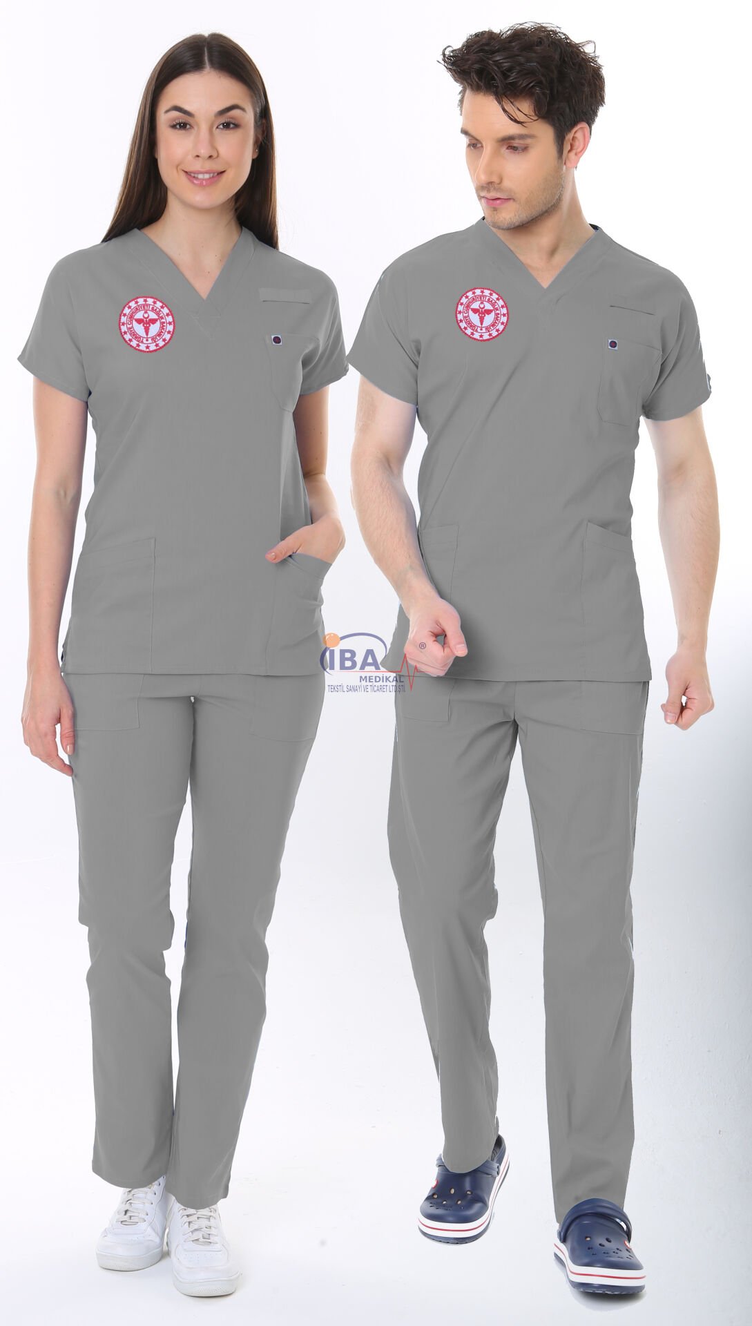 GRİ TEKNİK HİZMETLER PERSONEL FORMASI LİKRALI SCRUBS TAKIM XS - ARMALI