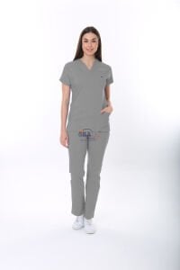 GRİ TEKNİK HİZMETLER PERSONEL FORMASI LİKRALI SCRUBS TAKIM XS - ARMASIZ