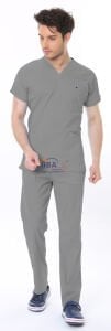 GRİ TEKNİK HİZMETLER PERSONEL FORMASI LİKRALI SCRUBS TAKIM M - ARMASIZ