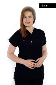 Cerrahi Yaka Terikoton Takım (Unisex) Siyah - L - 44 Beden