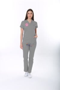 GRİ TEKNİK HİZMETLER PERSONEL FORMASI LİKRALI SCRUBS TAKIM XXL - ARMALI