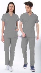 GRİ TEKNİK HİZMETLER PERSONEL FORMASI LİKRALI SCRUBS TAKIM 3XL - ARMASIZ