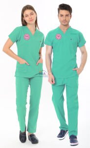 MİNT YEŞİLİ AİLE SAĞLIĞI ÇALIŞAN FORMASI LİKRALI SCRUBS TAKIM (BERMUDA) XXS - ARMALI