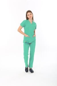 MİNT YEŞİLİ AİLE SAĞLIĞI ÇALIŞAN FORMASI LİKRALI SCRUBS TAKIM (BERMUDA) S - ARMASIZ