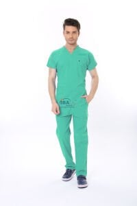 MİNT YEŞİLİ AİLE SAĞLIĞI ÇALIŞAN FORMASI LİKRALI SCRUBS TAKIM (BERMUDA) S - ARMASIZ