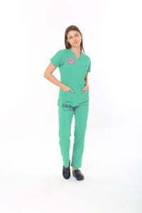 MİNT YEŞİLİ AİLE SAĞLIĞI ÇALIŞAN FORMASI LİKRALI SCRUBS TAKIM (BERMUDA) M - ARMALI