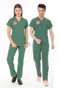 AMELİYATHANE YEŞİL PERSONEL FORMASI LİKRALI SCRUBS TAKIM (FROSTY SPRUCE)