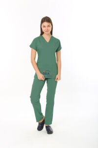 AMELİYATHANE YEŞİL PERSONEL FORMASI LİKRALI SCRUBS TAKIM (FROSTY SPRUCE) S - ARMASIZ