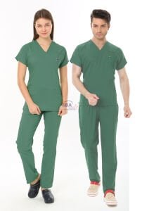 AMELİYATHANE YEŞİL PERSONEL FORMASI LİKRALI SCRUBS TAKIM (FROSTY SPRUCE) S - ARMASIZ