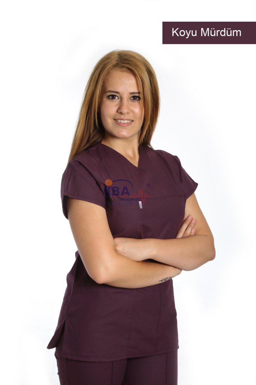 Cerrahi Yaka Terikoton Takım (Unisex) Koyu Mürdüm - XXL - 50/52 Beden
